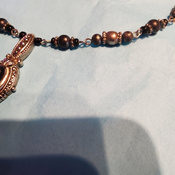 Silver, blue and charcoal beaded necklace - Picture 3 of 5